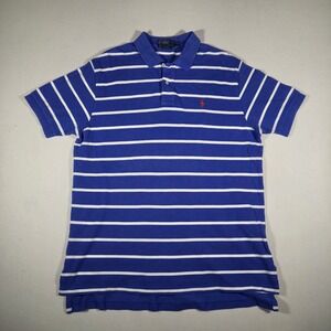 Vintage Polo Ralph Lauren Shirt Short Sleeve Collared Blue And White Stripe